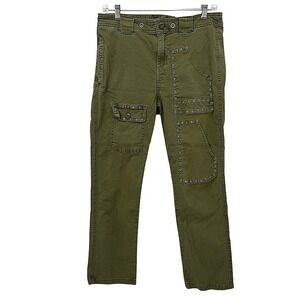 Lucky Brand Pants Army Green Grommet Studded Cargo Utility Boho Size 2/26